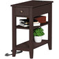 ChooChoo Side Table Living Room with Charging Station and Drawer | Narrow End Table, 3-Tier Sofa End Table, Small Space, Espresso - color: Espresso