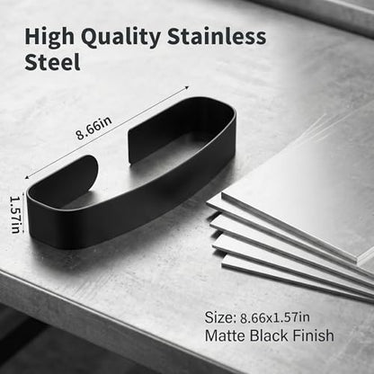 Taozun Hand Towel Holder Black 8.6" Self Adhesive Towel Bar Stainless Steel | No Drill, Unique Square-Round Design, Strong Design Sense, for Bathroom/Kitchen/RV, Renter Friendly, Heavy Duty - color: Black, size: 8.66-inch