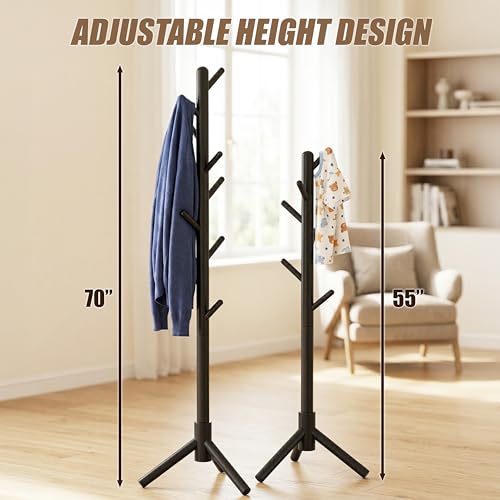 Simple Houseware Wooden Coat Rack Stand, Hall Tree with 9 Hooks, Black | Adjustable Tree Rack for Entryway, Hallway, Bedroom, Office - color: Black, style: Wooden