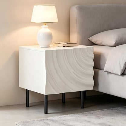 Nightstand, Unique Design Modern Side Table, Small Bedside Accent Table with Storage and 4 Metal Legs for Bedroom,Living Room and Small Spaces
