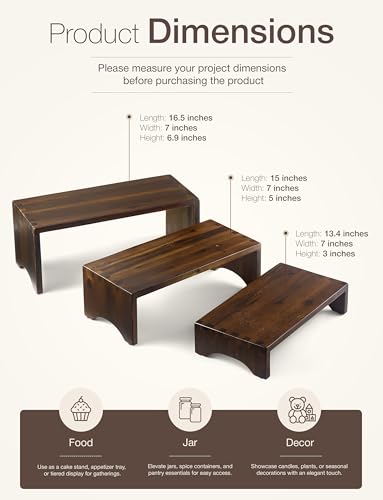 Tidita Wooden 3 Tier Cupcake Stand with Non-Slip Pads (Walnut Color) | Set of 3 Size ,Solid Acacia Wood, No Assembly Required, Finger-jointed, Space-Saving Nesting Design, Multi-Purpose Display - color: Walnut
