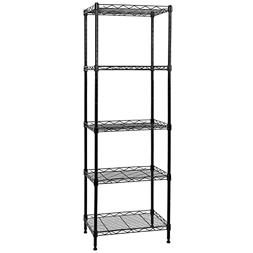 SUNLPH 5-Tier Wire Shelving Adjustable Shelves Unit Metal Storage Rack for Laundry Bathroom Kitchen Pantry Closet Organization (Black, 16.6" L x 11.4" W x 49.1" H) - size: 16.6"L x 11.4"W x 49.1"H - Basket