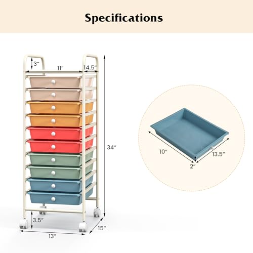 DREAMADE Rolling Cart With Storage Drawers, Utility Cart With Removable Plastic Drawers, Lockable Wheels for Classroom Organization, Art Supplies, Office, Scrapbook (10 Drawers, Macaron) - color: Macaron, style: 10 Drawers