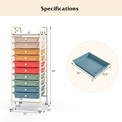 DREAMADE Rolling Cart With Storage Drawers, Utility Cart With Removable Plastic Drawers, Lockable Wheels for Classroom Organization, Art Supplies, Office, Scrapbook (10 Drawers, Macaron) - color: Macaron, style: 10 Drawers
