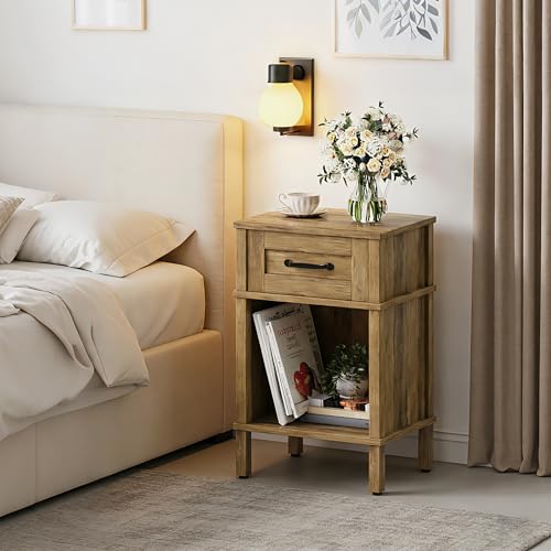 Small Brown Night Stand,Rustic End Table,Wood Nightstand with Drawer | Side End Table with Drawer,End Table Living Room,Farmhouse Nightstand,Modern Brown Side Table for Bedroom LET512DR - color: Rustic Brown
