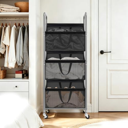 STO STO 3-Tier Vertical Rolling Laundry Hamper, Removable Bags, Black Mesh | 120L Capacity, Space-Saving Vertical Design, Rust-Resistant Steel Frame, Lockable Wheels, Ideal for Apartments & Small Spaces - color: Black Mesh, size: 3-Tier
