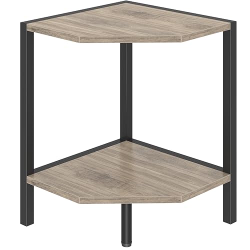 Corner Shelf Stand, 2 Tier Industrial Corner Bookshelf, Multipurpose Standing Corner Display Shelf Countertop Organizer for Living Room Kitchen Bedroom Office, Greige - color: Greige + Black, size: 2-Tier