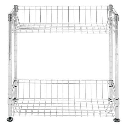 Shelving Inc. 8" d x 18" w x 18" h 2-Tier Chrome Wire Basket Rack, Everyday Shelving, Weight Capacity 65 lbs Per Shelf - size: 8" d x 18" w x 18" h
