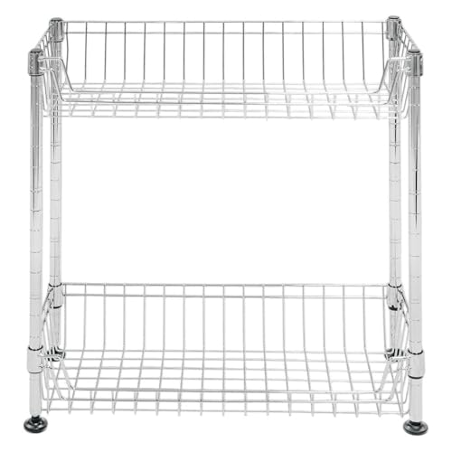 Shelving Inc. 8" d x 18" w x 18" h 2-Tier Chrome Wire Basket Rack, Everyday Shelving, Weight Capacity 65 lbs Per Shelf - size: 8" d x 18" w x 18" h