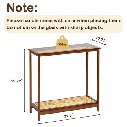 Bamboo Narrow Console Table, 31.5"(L) Wood Small Entryway Table with Rattan and Glass, Accent Slim Hallway Tables, Thin Sofa Side Tables for Hallway, Living Room, Bedroom, Foyer, Walnut - color: Walnut 31.5"(l)