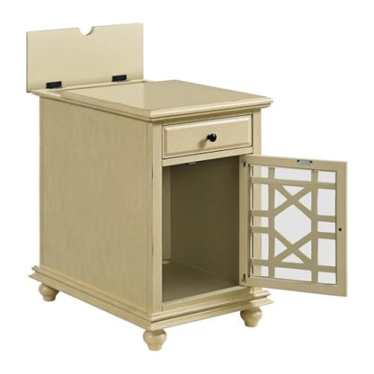 Martin Svensson Home Elegant Chairside End Table with Power — 24″W x 16″D x 25″H, Antique Cream White — Transitional Painted Accent Table with Flip-Top USB Charging, Drawer & Cabinet Storage - color: Antique Cream White