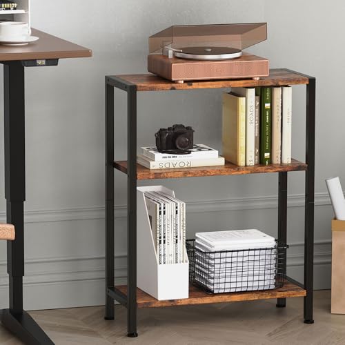3-Tier Side Table, Small End Table, Sofa Side Table for Narrow Spaces, Slim End Table, Nightstand Table, for Living Room Bedroom Office, Rustic Brown - color: Rustic Brown