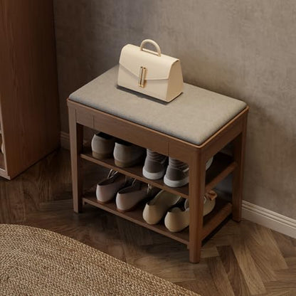 Small Shoe Bench with Storage, Wooden Shoe Storage Bench with Cushion&Hidden Drawer, 2-Tier Shoe Rack Bench for Entryway, Mudroom, Hallway - size: 23.6"W x 13.6"D x 21.3"H