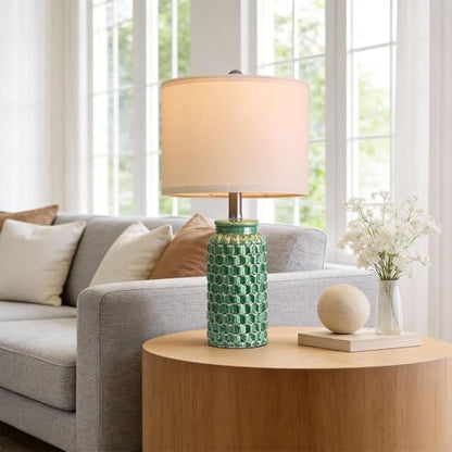 USumkky 20.5" Ceramic Table Lamps Set of 2 - Modern Farmhouse & Boho Style, Bedside Nightstand Lamps for Bedroom, Living Room End Table Lamps, Small Desk Lamp(Green) - color: 20.5" Green-2 Pack