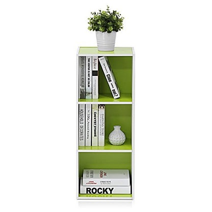 Furinno LUDER Book Shelf, 3-Cube Bookshelf, Bookcase with Open Shelves, 9.3 x 12 x 31.5, Easy Assembly, for Living Room, Bedroom, Home Office, White/Green - color: White/Green, size: 3-Tier Cube
