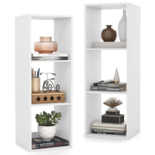 Giantex 3-Cube Bookcase of 2, White Cubby Bookshelf w/Back Guardrail & Anti-Tipping Kits, 3-Tier Freestanding Storage Organizer with Shelves, Open Back Display Rack for Living Room, Bedroom, Study