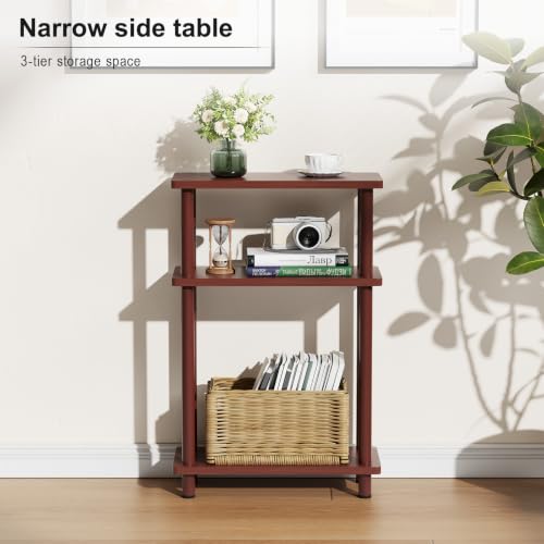 Apicizon 3 Tier End Table, Narrow Side Table with Storage Shelf, Bedroom, Living Room, Entryway, Farmhouse, Dark Brown - color: Dark Brown, style: Narrow Side Table