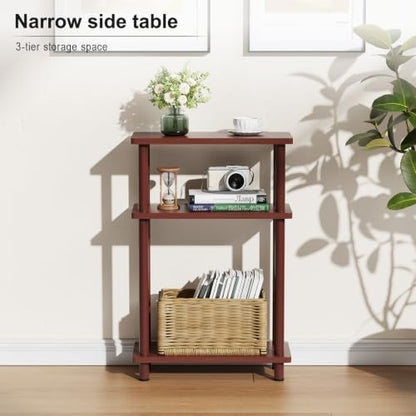 Apicizon 3 Tier End Table, Narrow Side Table with Storage Shelf, Bedroom, Living Room, Entryway, Farmhouse, Dark Brown - color: Dark Brown, style: Narrow Side Table