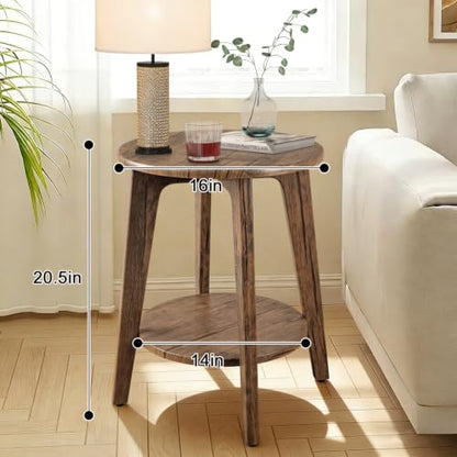 Round End Table 2 Tier Wooden Side Tables with Storage Shelf Modern Nightstand Bedside Table for Small Spaces, Living Room, Bedroom Light Brown - color: Light Brown