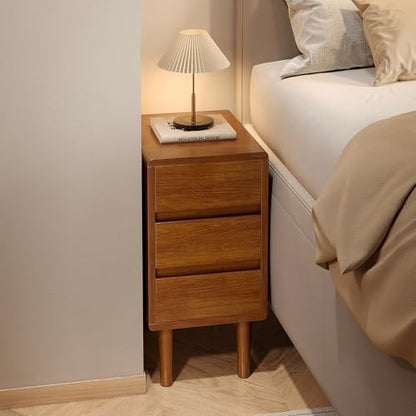 Nightstand with 3 Drawers Narrow Night Stand Solid Wood Bedside Table Mid Century Modern Nightstand Wooden End Table for Bedroom, Study, Office - color: Walnut-3d, size: 15.75''×11.8''×23.62''