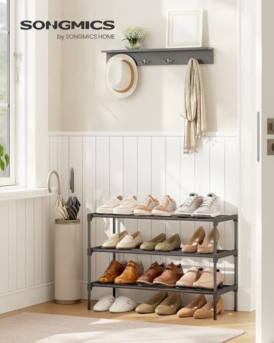 SONGMICS 3-Tier Shoe Rack for Closet, Compact Metal Shoe Organizer Shelf for Entryway, Bedroom, Small Spaces, Stackable, 11.8 x 24.5 x 19.1 Inches, Black ULSA123BH01 - size: 3 Tiers (24.5"W)