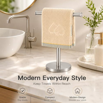 Hand Towel Holder Stand, 2 Freestanding Bathroom Towel Rack, Brushed Nickel | Weighted Stainless Steel Base Helps Prevent Tipping While The Open T-Shape Keeps Towels Dry on Bathroom Countertops - color: X-silver-2 Pack