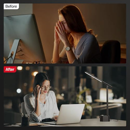 Honeywell LED Desk Lamp - Sunturalux Desk Lamps for Home Office with USB A+C Charging Ports, Stepless Dimmable Eye-Caring Foldable Desk Light for Table Bedroom Bedside Reading(Black) - color: Black