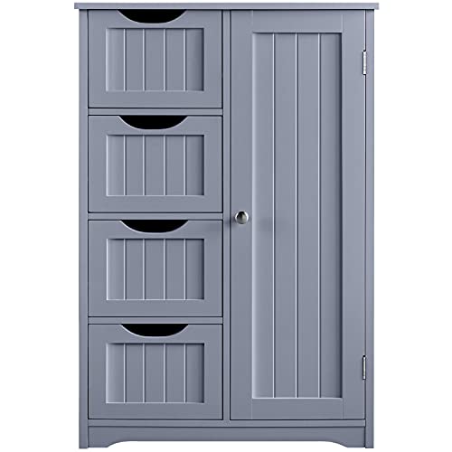 Topeakmart Wooden Bathroom Floor Cabinet with 4 Drawers & 3 Tier, Gray | Cupboard Storage Organizer Unit for Hallway, Entryway, Free Standing Side Cabinet - color: Grey, size: 22 x 12 x 32.5 In (LxWxH)
