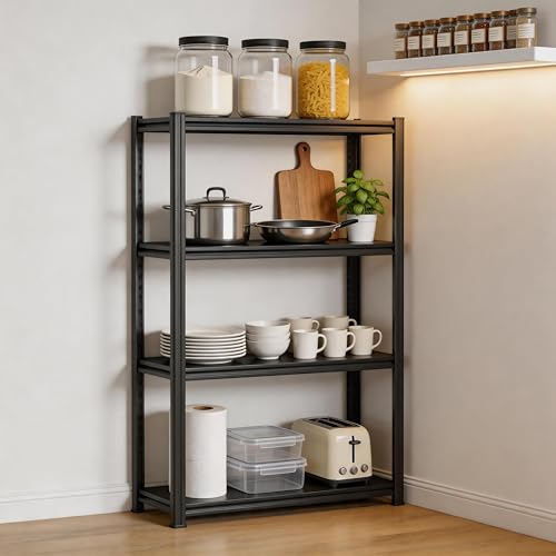 4 Tier Kitchen Storage Shelf, Kitchen Organizers Space Saving All Steel Freestanding Rack, Heavy Duty Metal Shelving Unit, Adjustable Open Shelf for Pantry Organizers and Storage 19.7"W×13.8"D×44.1"H - size: 4 Tier 19.7" W×13.8" D×44.1" H