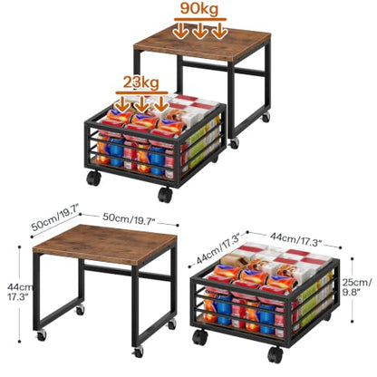 HOOBRO End Table, Mini Fridge Stand with Storage, Mini Fridge Table with Wheels and Adjustable Feet, Sturdy Metal Frame, for Living Room, Bedroom, Office, Rustic Brown and Black BF155TL01 - color: Rustic Brown