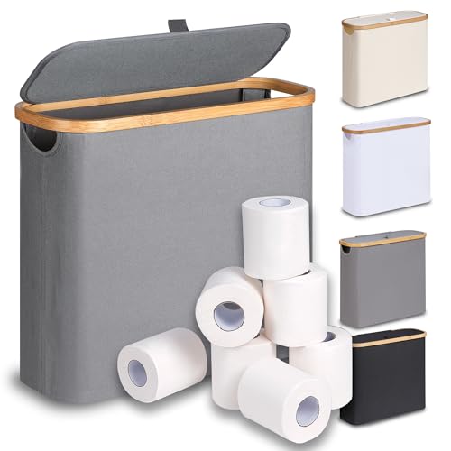 efluky Toilet Paper Basket 28L, Toilet Paper Storage with Lid for Bathroom, Free Standing Holder Organizer Holds Up to 9-12 Rolls, Grey - color: Grey, size: Standard