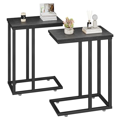 VECELO Universal C-Shaped Side Table, Multi-Functional Snack & TV Tray for Living Room, Bedroom, Black (2 Set) - color: Black, size: 2 Set