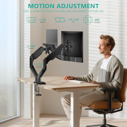 WALI Laptop Desk Mount, Dual Monitor Arm with Laptop Holder, Adjustable Height Laptop Arm Mount for Desk, Fits 17” Notebook and 32” Monitors, Up to 22Lbs (GSMP002LP), Black - size: Dual, style: Fully Adjustable Desk Mount