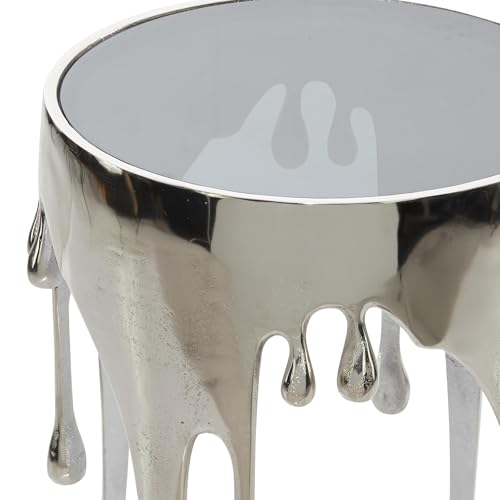 Deco 79 Aluminum Metal Abstract Side Table 16" x 16" x 25", Silver | Accent table, drip end table with melting designed legs and black glass top, unique end table, living room decor - color: Silver