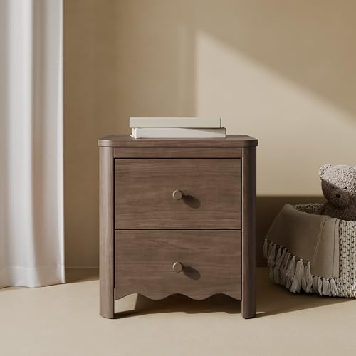 Storkcraft Casablanca 2 Drawer Nightstand, Hazelnut | GREENGUARD Gold Certified, Storage for Kids Bedroom, Premium Wood Nightstand with Iconic Wave Detailing and Rounded Posts - color: Hazelnut, style: Nightstand