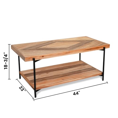 CONSDAN StoneCreek Coffee Table, Solid Fir Wood & Metal Frame, 2-Tier Industrial Farmhouse Table for Living Room/Office, 44" Rectangular Table - color: Coffee Table