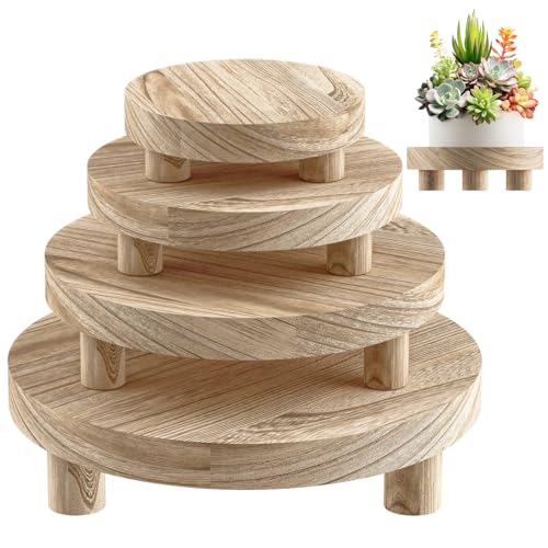 Wood Plant Stand Indoor Outdoor, 12/10/8/6" Round Wood Riser for Decor, Wooden Stool Display Stand Flower Pot Holder Small Planter Tray Modern Potter Decorative for Desktop Counter Room (Natural-4pcs) - color: Natural-4pcs