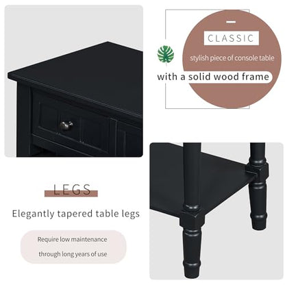 LUMISOL Slim Console Table with 3 Storage Drawers, Small Entryway Table with Bottom Shelf, Narrow Side Table for Entryway Foyer, Black - color: Black