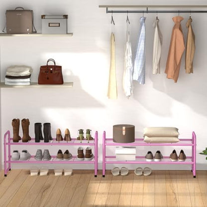 SUFAUY 2 Tier 33" Wide Shoe Rack, Closet Metal Wire, Stackable, Pink - color: Pink