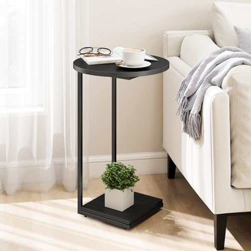 HDANI C End Table,Couch Table That Slide Under,Small Sofa Side Table in Living Room,Bedroom,Black - color: Black, size: Round