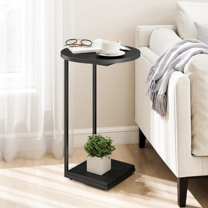 HDANI C End Table,Couch Table That Slide Under,Small Sofa Side Table in Living Room,Bedroom,Black - color: Black, size: Round