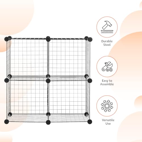 Amazon Basics 4 Cube Wire Grid Storage Organizer, Closet Organizer and Shelves, Stackable, Space-Saving, Easy to Assemble, 14"x14"x14", Black - color: Black