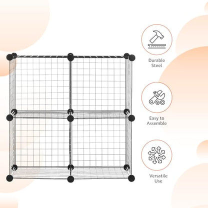 Amazon Basics 4 Cube Wire Grid Storage Organizer, Closet Organizer and Shelves, Stackable, Space-Saving, Easy to Assemble, 14"x14"x14", Black - color: Black