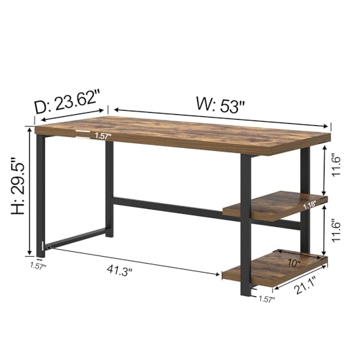 EXCEFUR Modern Computer Desk, Home Office Desk with Storage Shelf, Wood Study Writing Table Workstation for Bedroom Living Room, Rustic Brown, 53 Inch - color: Brown