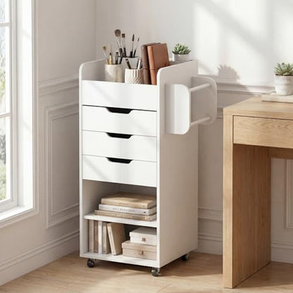 Tangkula Rolling Storage Drawer Cart, Home Office Mobile Drawer Cart, Wooden Utility Cart Storage Cabinet w/ 3 Drawers & 3 Open Storage Shelves, Paper Organizer w/Lockable Casters