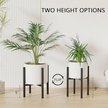 Linpla 2-Pack Adjustable Metal Plant Stand Indoor Outdoor - Fits 8 to 12 Inches Pots - Mid Century Modern Planter Stand Black Flower Pot Holder Home Decor for Gardening Gifts