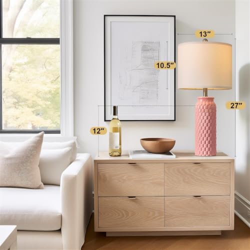USumkky 27" Ceramic Table Lamps Set of 2 - Modern Farmhouse & Boho Style, Bedside Nightstand Lamps for Bedroom, Living Room End Table Lamps, Small Desk Lamp(Pink) - color: 27" Pink-2 Pack