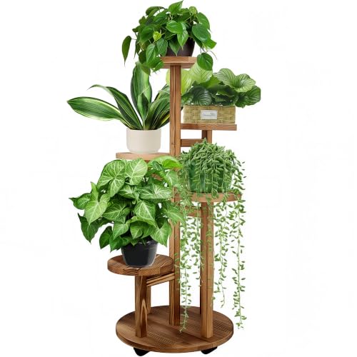 GEEBOBO 5 Tiered Tall Plant Stand for Indoor | Wood Plant Shelf Corner Display Rack, Multi-tier Planter Pot Holder Flower Stand for Living Room Balcony Garden Patio, Brown - color: 5tier-brown
