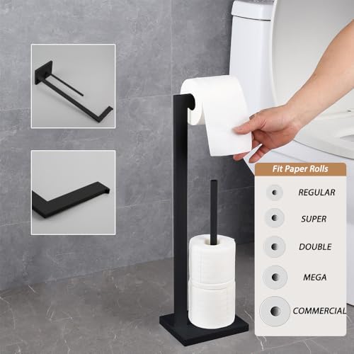 GERZWY SUS 304 Stainless Steel Toilet Paper Holder, Free Standing Lavatory Pedestal Toilet Paper Stand with Reserve, Matte Black DZY004-BK - color: Black