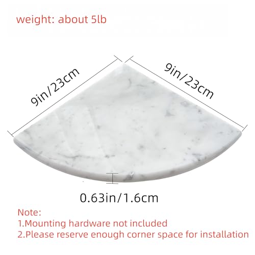 9'' Natural Marble Corner Shower Shelf for Bathroom, Marble Corner Shelves for Bath Wall Mounted Both Side Polished (9"X9"X 5/8" Carrara White)